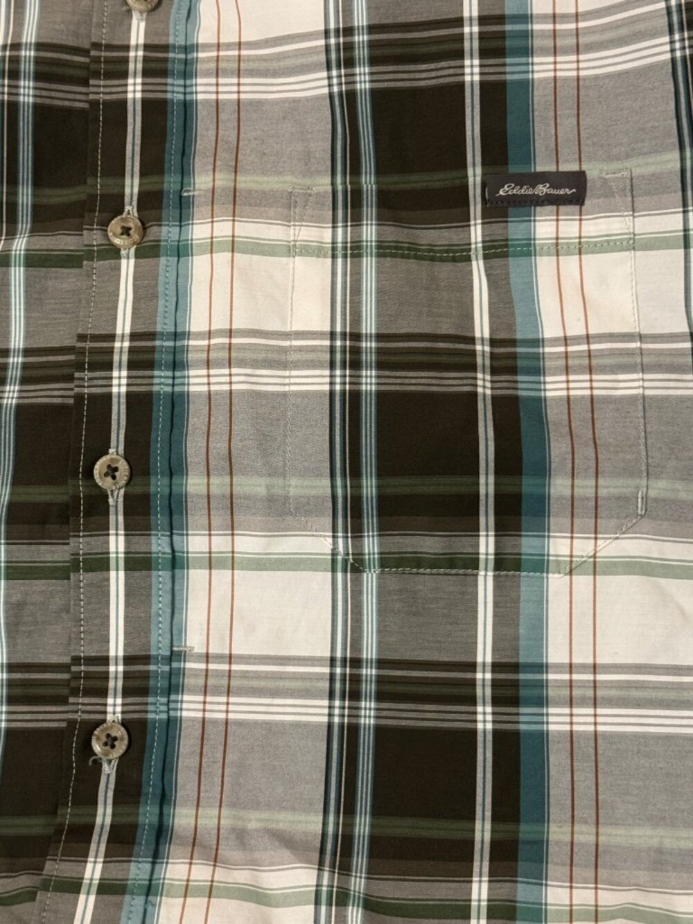Eddie Bauer Shirt Mens LT Classic Fit Plaid Button Up Long Sleeve Green Gray - Picture 4 of 9